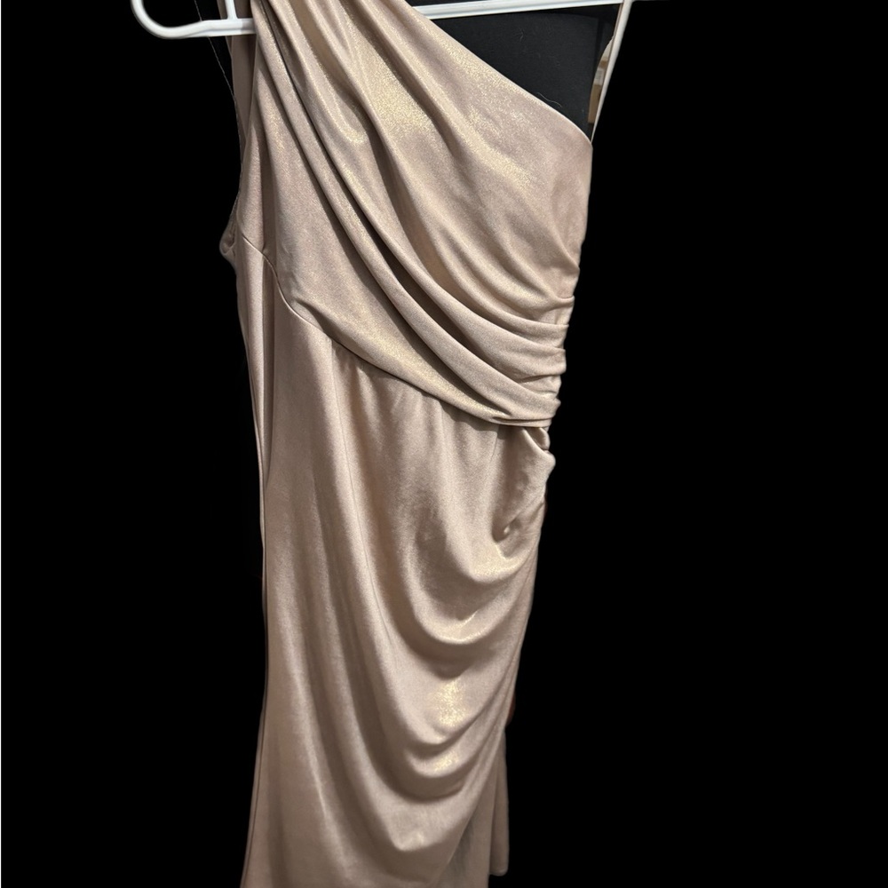 Le Chateau One Shoulder Cream with gold sparkle Dress